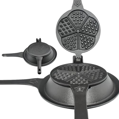Comparison: Best Stovetop Cast Iron Waffle Maker 10 UKENEM Cast Iron Waffle Maker with Low Base, Retro Waffle Iron with Five Waffles Shapes, Pre-Seasoned Two Piece Hinged Non-Drip Double Rim for Stove Top or Grill Makes (Waffle Irons-1)