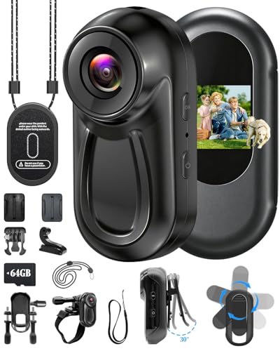 NNYYMH Mini Caméra Sport avec Carte SD 64GB, Camera Vlog 1080P à Écran Tactile HD, 120 Min...