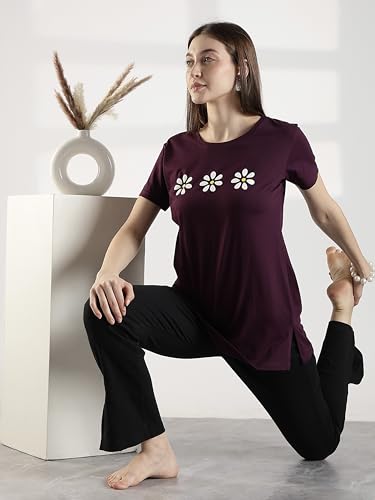 Image of 9shines Label Cotton Plus Size Long T-Shirt Tunic | Hip Covering Regular Top Nightwear| Sleepshirt Lounge wear for Women with Pocket (M-7XL)