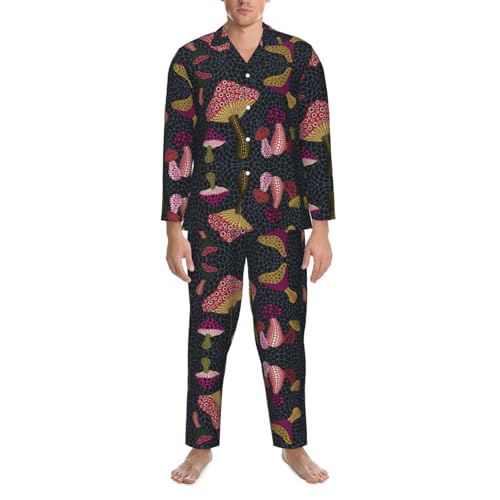 Pyjama homme imprimé champignon noir XXL pour vos soirées cocooning et détente
