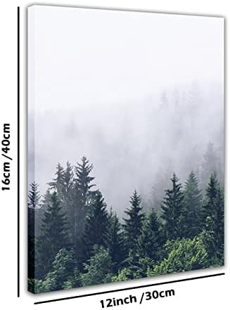 Green Forest Prints Trees Landscape Pictures - Misty Mountain Wall Art Foggy Forest Artwork Framed 3 PCS Canvas Paintings 12 x 16 Inches Tropical Posters For Bedroom Bathroom Living Room Kithcen Decor