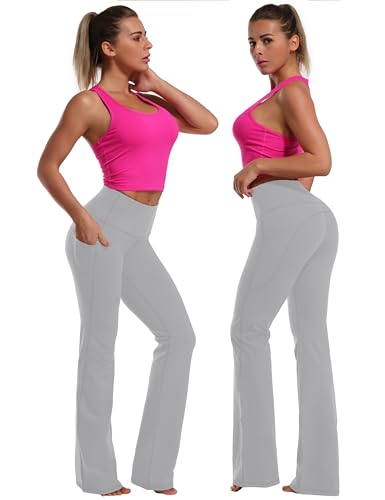 Image of BUBBLELIME 29 inch /31 inch /33 inch /35 inch /37 inch Women High Waist Bootlegs Yoga Pants Tummy Control Bootcut Workout Flared Out Pockets