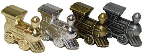 Regal Games - Mexican Train Domino Replacement Metal Marker Trains - for Mexican Train Domino Game - Gold, White Gold, Antique Brass & Gunmetal Black - Set of 4 Metal Trains