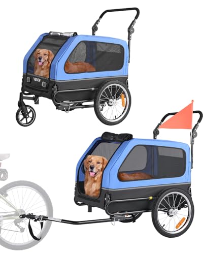 VEVOR Hundeanhänger, bis zu 40 kg, 2-in-1-Fahrradanhänger für kleine und große Hunde, klappbarer Rahmen mit Rädern, universelle Fahrradkupplung, inkl. Flagge, interne Leine, 1380x755x800 mm