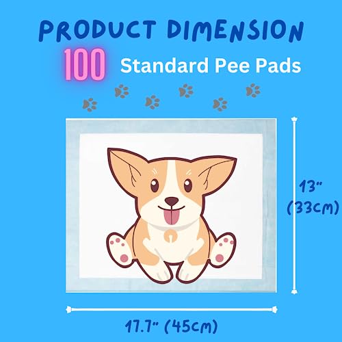 Image of Dog and Puppy Pet Pee Training Pads with Odor-Eliminating Leak-Proof Quick-Dry Design, Potty Training, Super Absorbency, Regular Size, 17.7 x 13 Inches, Pack of 100, Blue & White