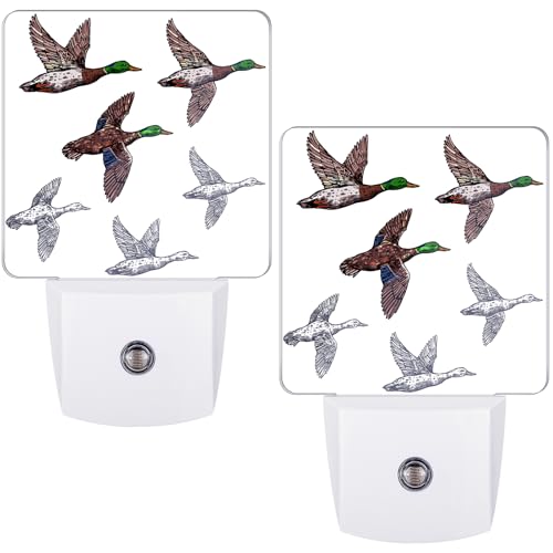 Image of 2 Pcs Mallard Duck Night Lights Sensor Night Light Plug in Dusk to Dawn LED Lamps Gift for Indoor Bedroom, Bathroom, Toilet, Stairs, Kitchen, Hallway