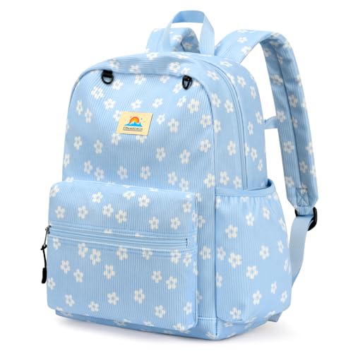 Image of STEAMEDBUN Corduroy Kids Backpack for Girls and Boys 5-8: Girls Backpack for Elementary Kindergarten - 15 inch Cute Backpacks for Kids - Floral