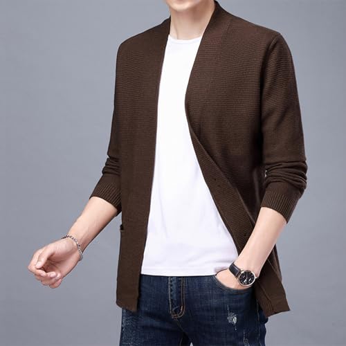 Men's Long Sleeve Cardigan Shawl Collar Button Up Sweater Soft Fall Winter Cardigan Mens Light Sweater with4