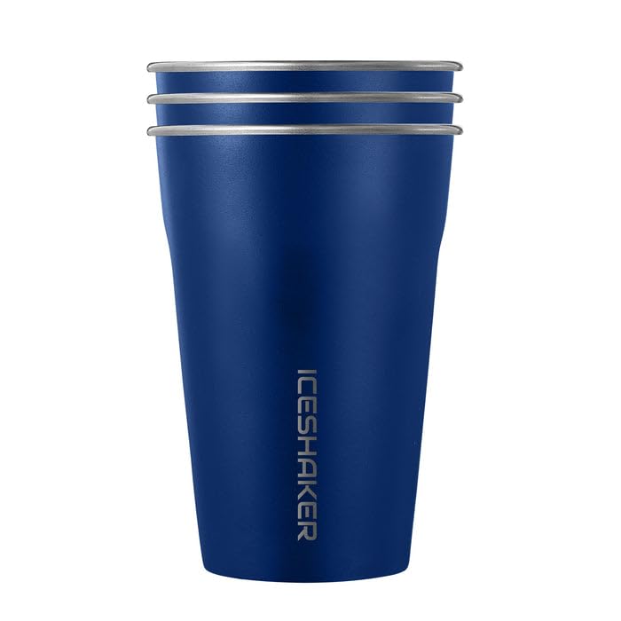Ice Shaker 20 oz Stainless Steel Cups - BPA-Free & Dishwasher Safe | Eco-Friendly Metal Drinking Cups | 3-Pack Navy
Ice