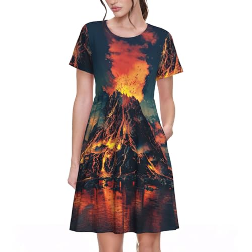 Robe d'été chic imprimé volcano vêtement mode femme pour les fêtes