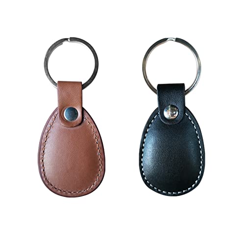RFID 125Khz Rewritable Leather Tag T5577 Key Fob ID Card-Suitable for Access Control System Apartment Management Safe (Black+Brown-4pcs)