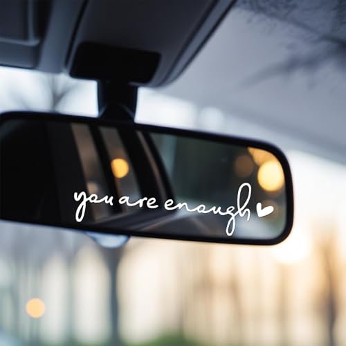 Image of WY LIGHTING LEVEL 3pcs You Are Enough Rectangular White Inspirational Typography Car Decals for Rearview Mirror, Window & Smooth Surfaces