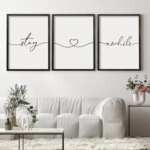 Houmury Framed Stay Awhile Wall Sign Set Cover