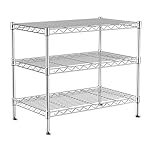 VANZBON 3-Tier Heavy Duty Shelving Unit, 61Dx35Wx 55H CM,Wire Shelf Racks On Lockable Wheels,Height Adjustable Metal Shelves,Shelving Unit and Storage for Bathroom,Kitchen,Garage,Office,Pantry,Studio
