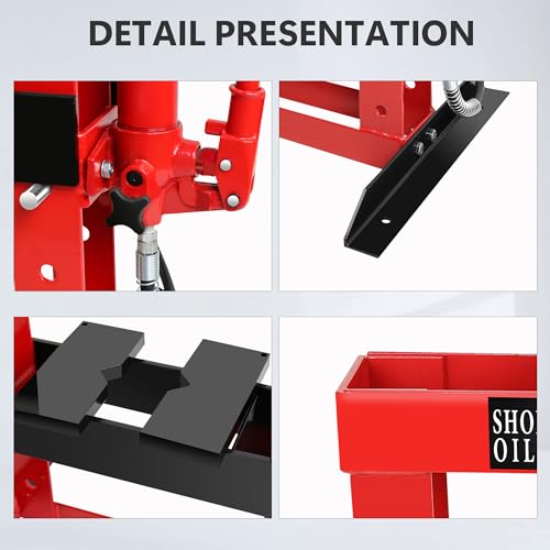 Hydraulic Shop Press, 12Ton H-Frame Garage Shop Benchtop Press with Pressure Gauge & Press Plates, Adjustable Working Table Height Used for Pressing, Bending, and Straightening, Red