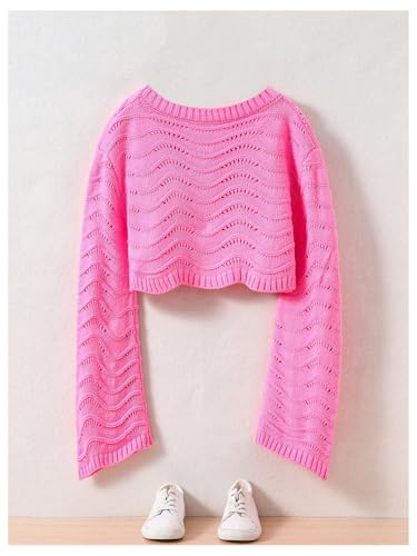 SOLY HUX Girl's Crochet Hollow Out Sweater Cute Crew Neck Long Sleeve Pullover Tops2