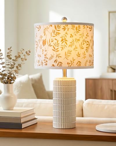 Image of PoKat 23'' Dried Flowers Table Lamp for Bedroom Nightstands, Birthday Gifts for Women Mom, House Warming Gifts New Home Decor, Ceramic Lamp for Living Room Nursery, Modern Bedroom Lamp for Dresser