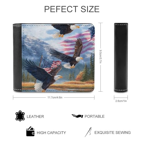 Baldeagles U.S.A. Flag River Mountain Slim Leather Biford Wallet for Men with 6 Card Holders Cash Pockets for Travel2