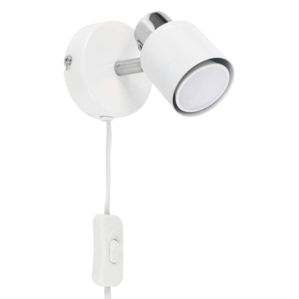 MiniSun | Modern White and Chrome Single Adjustable Wall Spotlight | Wall Spotlights, Home Décor & Improvement Essential | Includes 5W LED Bulb [3000K Warm White]