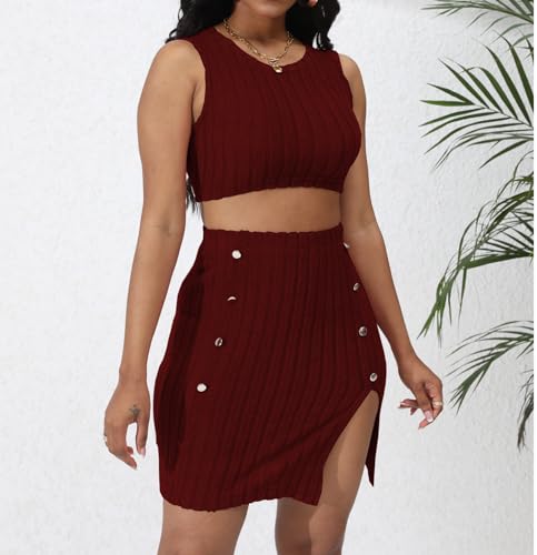 Image of Womens 2 Piece Club Outfit Going Out Dress Crop Top & Slit Skirt Set