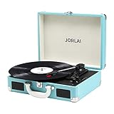 Vinyl Record Player JORLAI Turntable, 3 Speed Bluetooth Record Player Suitcase with Built in Speakers/Rechargable Battery/Vinyl-to-MP3 Recording/Headphone Jack/Aux Input/RCA Line Out (TT300-B)
