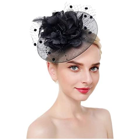 Women Ladies Fascinators Hat Wedding Fascinators Tea Party Hat Flapper Pillbox Hat Bowler Ascot Race Hat Feather Flower Fascinator with Headband Hair Clips Headdress Headpieces Bride Hair Accessories Cover