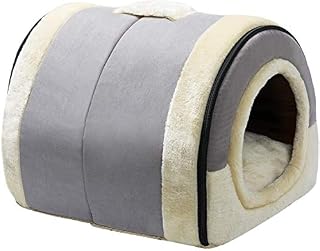 Hollypet Cat Bed Dog Bed Self-Warming 2-in-1 Foldable Pet Bed for Cats and Small Dogs Pet Tent Cave Bed, Crystal Velvet Indoor Outdoor, Light Grey