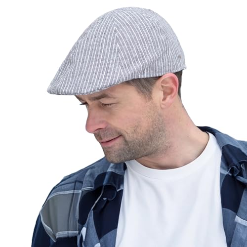 Bigalli Duckbill Newsboy Hats for Men Cotton + Linen Soft Versatil Casual Flat Cap Golf Newsboy Cap | Darl Stripes Size M | Boinas para Hombre | Gatsby Hats Duckbill Hats for Men