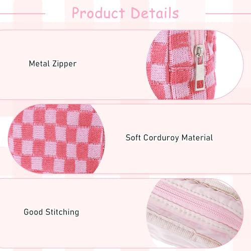 Image of Piriuuo Period Bag for Teen Girls, Corduroy Sanitary Napkin Storage Bag Portable Period Pouch with Zipper Pink Checkered Menstrual Pad Bag Soft Tampon Holder for Purse
