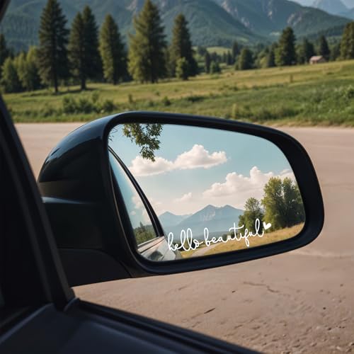 Image of 6pcs Hello Beautiful Rearview Mirror Decal Cute Car Decals for Women Vanity Mirror Stickers Rear View Mirror Vinyl Decal Car Accessories Gifts Car Window Decal Self Affirmations Decal for Her Him Gift