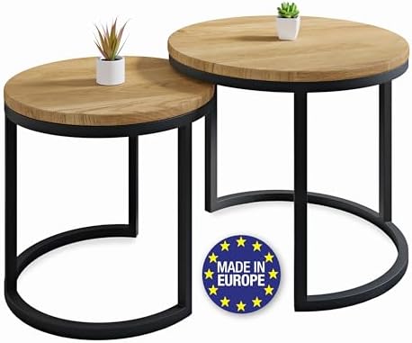 Lumarc Modena, Couchtisch 2er Set aus Massivholz Eiche und Stahl,...