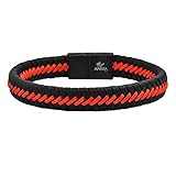 Magna Steel Men's Braided Genuine Leather Cord Bracelet with Magnet Closure, Red