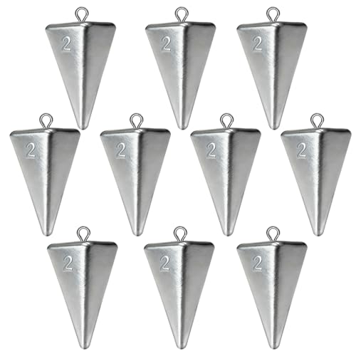 Polsefver Pyramid Fishing Weights Sinkers Kits Triangle Ocean Saltwater Surf Fishing Gear Tackle Bullet Fishing Weights Sinker(2oz-10pcs)
