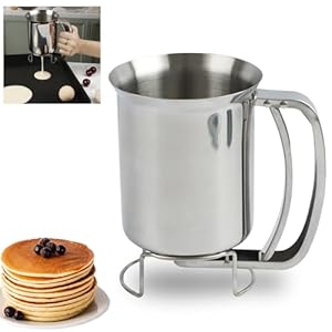 KAYCROWN 800ml Stainless Steel Pancake Batter Dispenser, Handheld Pancake Mix Dispenser, Cupcake Batter Dispenser for Baking Cake Cupcakes Crepes Waffles Pancake Kitchen Tool, Easy to Clean