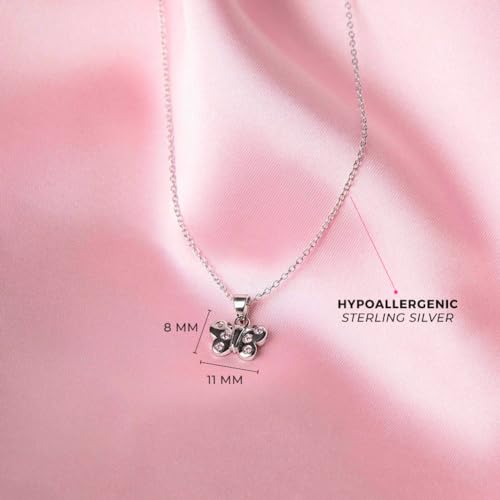925 Sterling Silver 16" Pretty Pink Cubic Zirconia Butterfly Pendant Necklace for Girls & Preteens - Beautiful Bright Butterfly Link Chain Necklaces for Girls - Elegant & Cute Round CZ Girl Accessory4