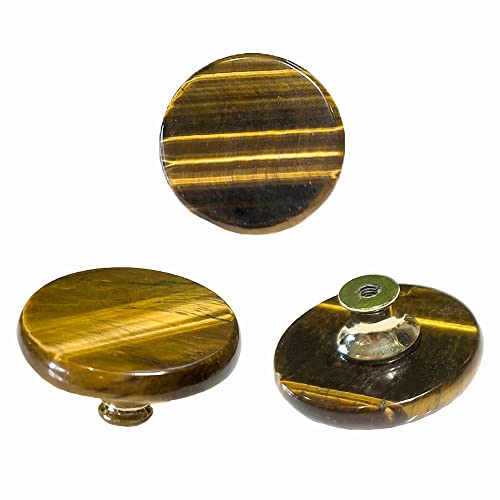 YOUYOUULU 3 Stück Natürliche Tigerauge-Stein-Schubladenknöpfe, Schrank-Edelstein-Ziehgriffe, gelb-Kristall-Jades-Griffe, Kunstschrank-Knauf für Kommode, Möbel, DIY mit Schrauben Cover