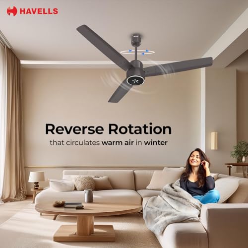 Image of Havells EPIC SIGNIA BLDC Ceiling Fan 1200mm, 5 star, LED Speed Indicator, 380 RPM, Up to 65% Savings,Reverse Rotation,4 Speed Modes,Low Wattage 30W,Low Noise,Air Flow:225 CMM, Cocoa Brown