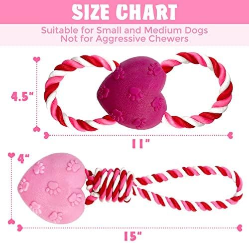 Vista 4 de Juguetes de cuerda para perros para el día de San Valentín, paquete de 2 juguetes para masticar para limpieza de dientes, juguetes interactivos