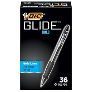 BIC Glide Bold Retractable Ballpoint Pens, Bold Point (1.6mm), Black Ink Pens, 36-Count Pack, Pens for School and Office Supplies (VLGB361-BLK)