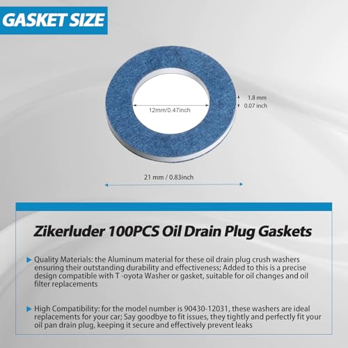 Image of Oil Drain Plug Gasket Compatible with Toyota Lexus 4Runner Land Cruiser Tundra Tacoma RAV4 Sienna Sequoia Models Replace 12mm Aluminum Crush Washer Seals 90430-12031