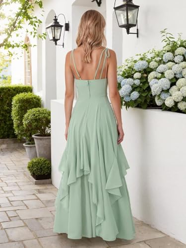 Chiffon Junior Bridesmaid Dress for Wedding Tiered A-Line Spaghetti Strap Ruffles Long Square Neck Flower Girl Dress2