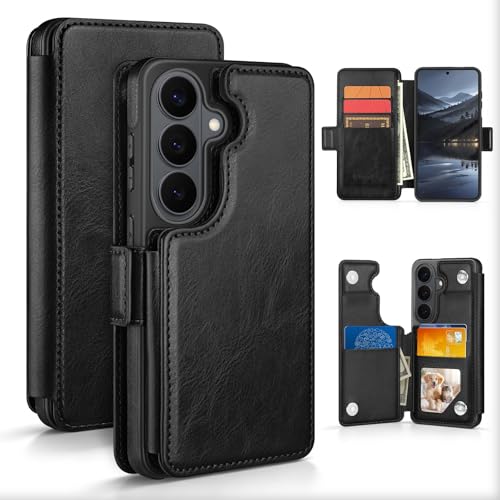 RingPi Designed for Samsung Galaxy S26 Case Wallet with Card Holder [Full Front & Back Protection][Magnetic Clasp Cover][RFID Blocking Leather] Shockproof Unisex Case for Samsung S26 Black