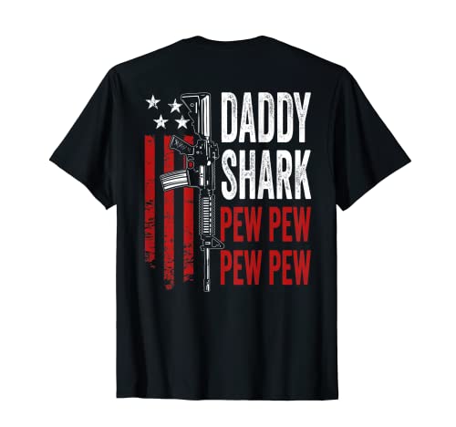 Daddy Shark Pew - Father Funny Mens Gun (EN LA TRASERA) Camiseta