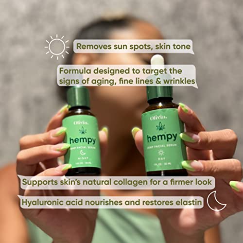 Hempy Hemp Facial Serum Day And Night Set With Retinol, Vitamin C, Niacinamides - Advanced Daily Youth Restoring Day And Night Serum, Regenerate, Renew, Anti-Aging, Calming & Revitalizing. 2 Fl Oz. #TOP2