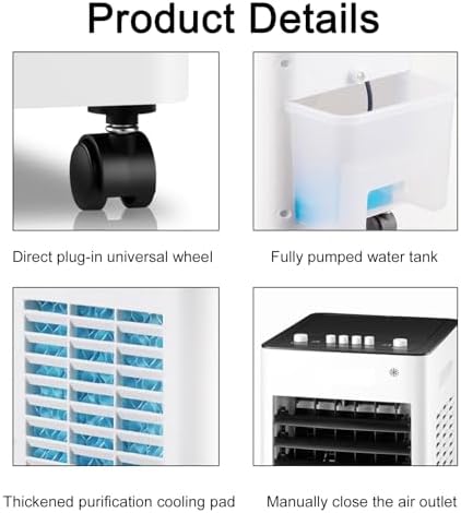 3-in-1 Evaporative Air Cooler, Indoor Swamp Cooler & Air Conditioner with 8L Water Tank, 3 Speeds, 36dB Quiet, 90° Oscillation, 2 Ice Packs - Perfect for Bedroom & Home (Black)