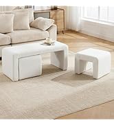 LukeAlon 3-Piece Nesting Ottoman Bench Set, 40.5" Wide Upholstered End of Bed Bench with 2 Small ...