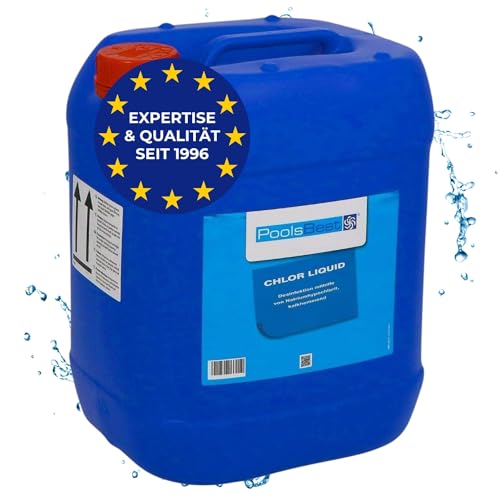 PoolsBest Chlor Flüssig 24 5kg - Anorganisches Chlor-Reinigungsmittel mit 13% Aktivchlor - hochwertiges Flüssigchlor zur Desinfektion - Poolpflege ohne Cyanursäure - Natriumhypochlorit Poolreiniger