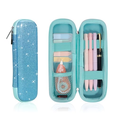 FINPAC Rigida Astuccio per Matite, EVA Astucci Portamatite per Ufficio Scuola, Antiurto Custodia per Penne Stilografiche e Pennini (Solo Custodia), (Blu scintillante)