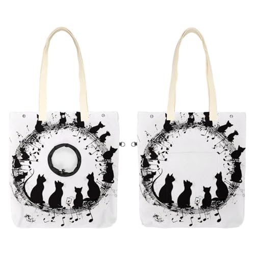 Pet Canvas Shoulder Bag Soft-Sided,Dog Purse Carrier for Small Dogs and Cats, Portable Pet Handbag with Adjustable Hole, Pet Washable Travel Tote Bag,Musical Note Cats 16.7''x15.8''