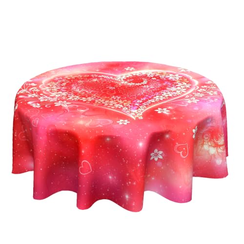 Sweetshow Valentines Heart Table Cloth Round 60 Inch Polyester Table Cover